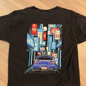 Graphic Black T-Shirt with Blue skyline
